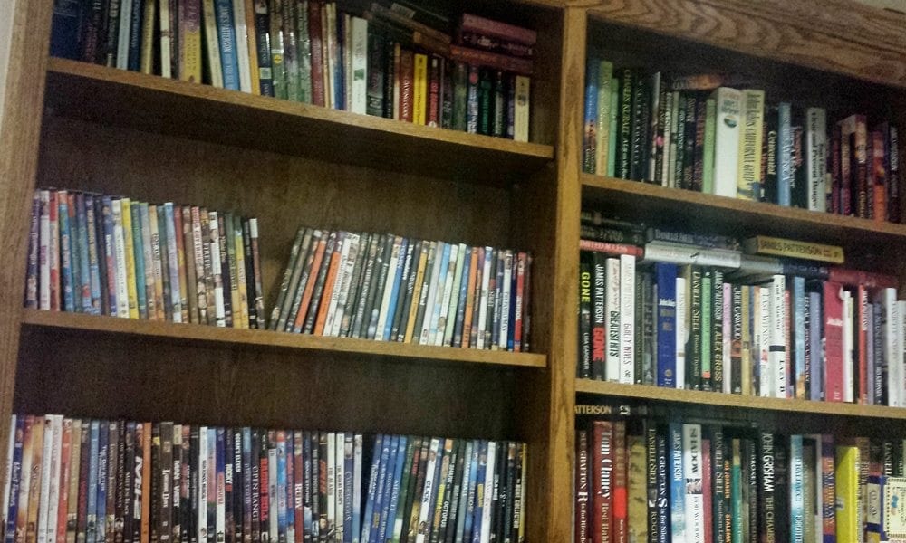DVD and book shelf and Mill Creek Ranch Resort