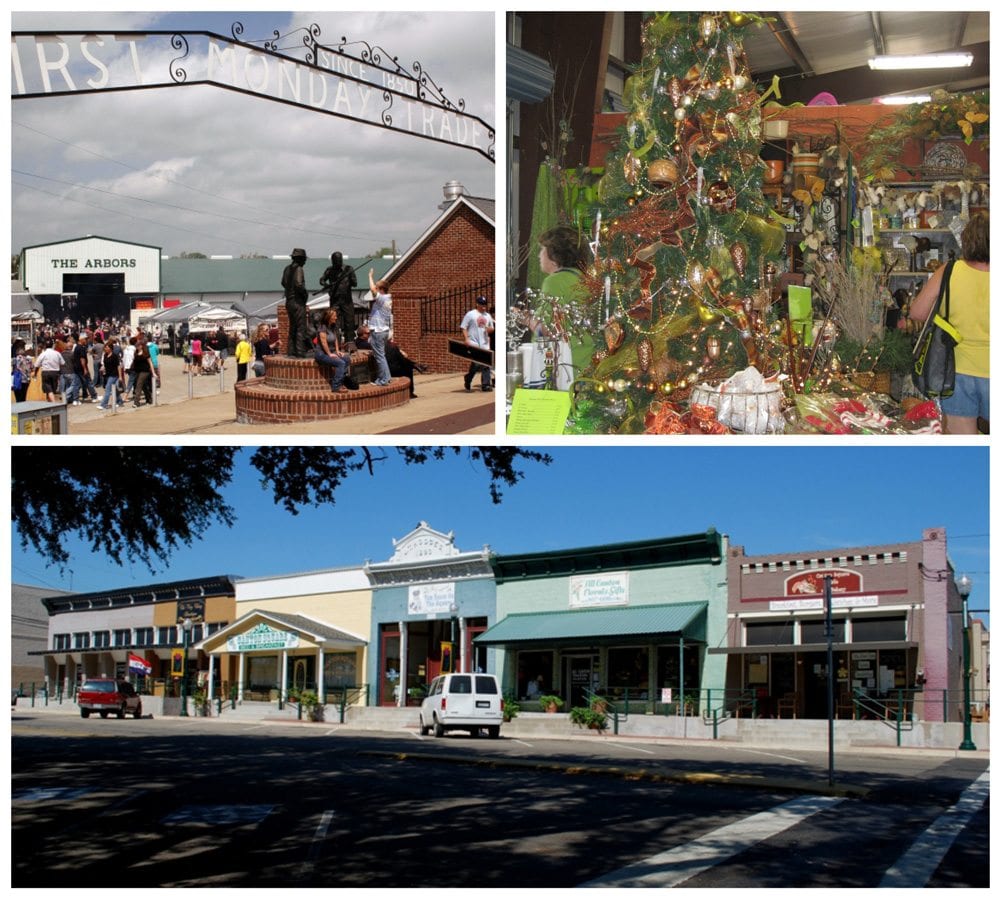 Collage of Canton, TX attractions: Trade Days, downtown and Christmas store