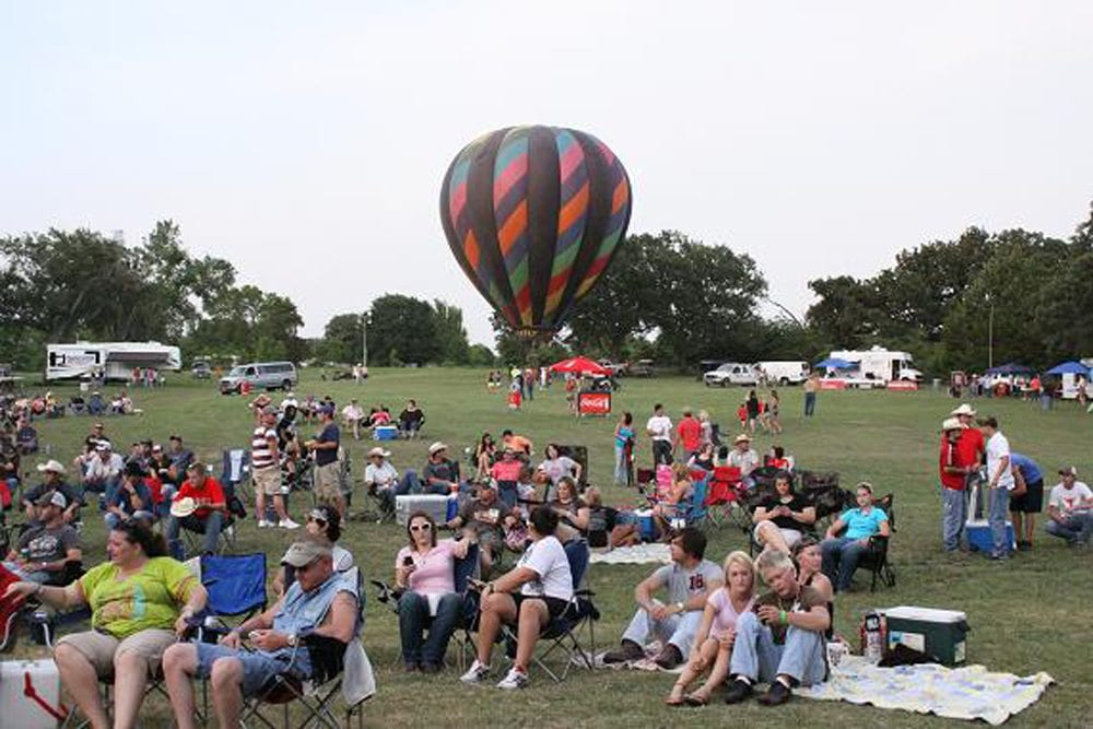 Festival in Canton, TX with hot air balloons