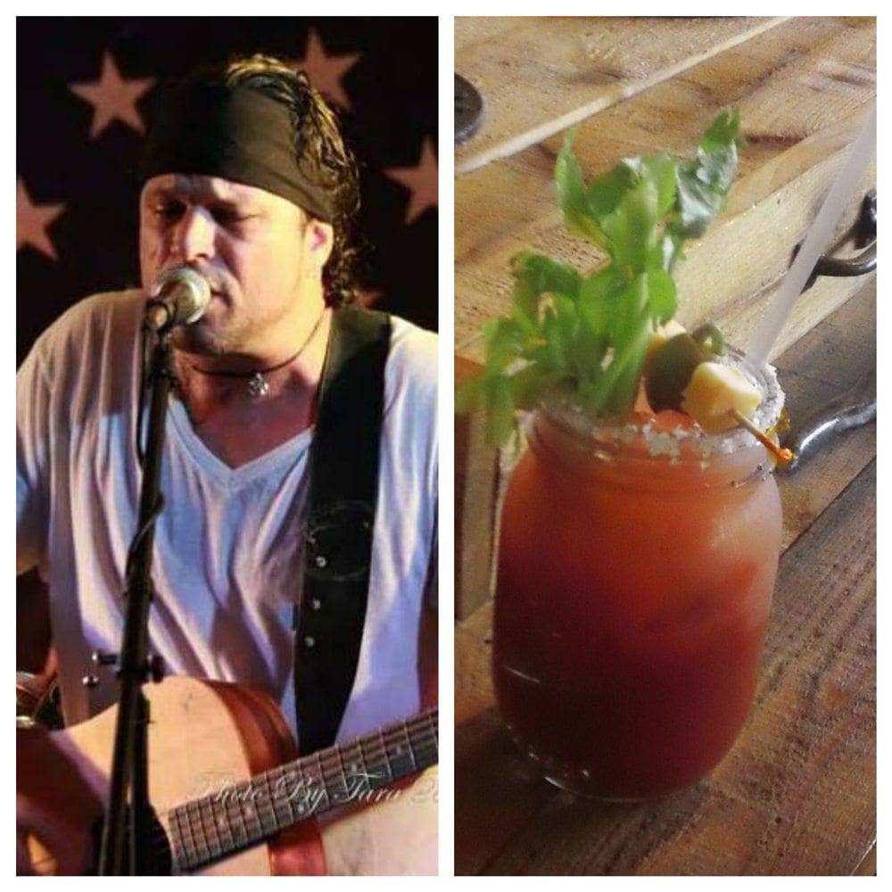 Collage: musician Brian Grace, bloody mary cocktail