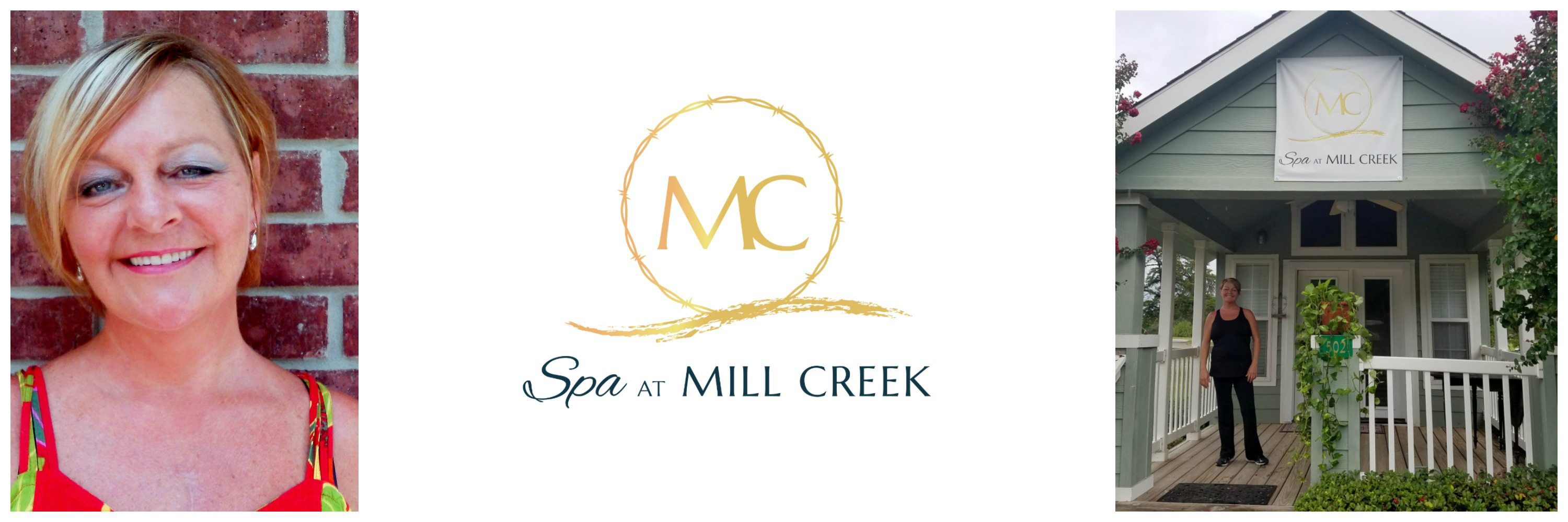 Collage: Janice Shaver, Spa at Mill Creek logo, Spa at Mill Creek exterior