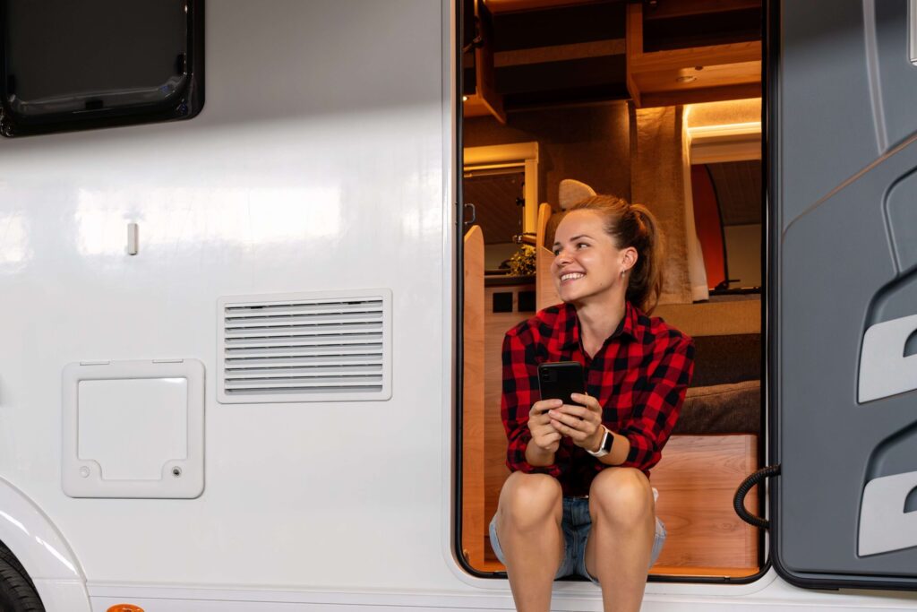 A woman enjoying her Texas Cottages or tiny home.