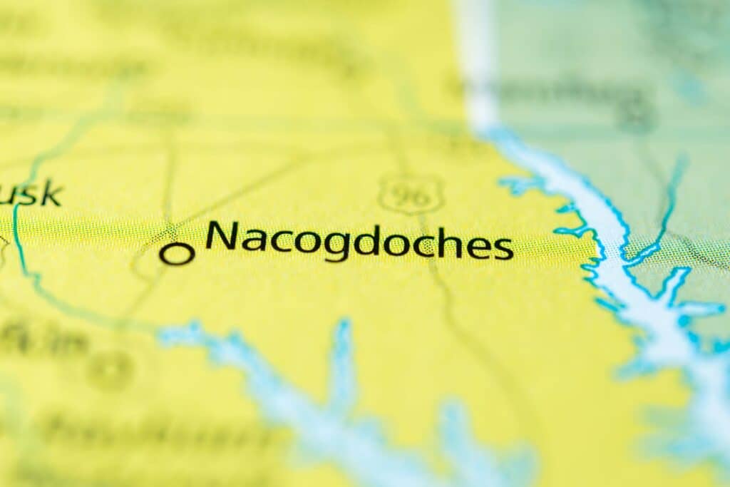 A map of Nacogdoches, Texas.