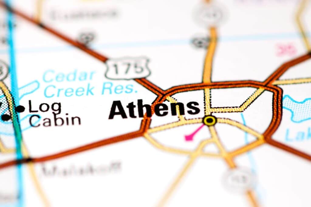 A map of Athens Texas.