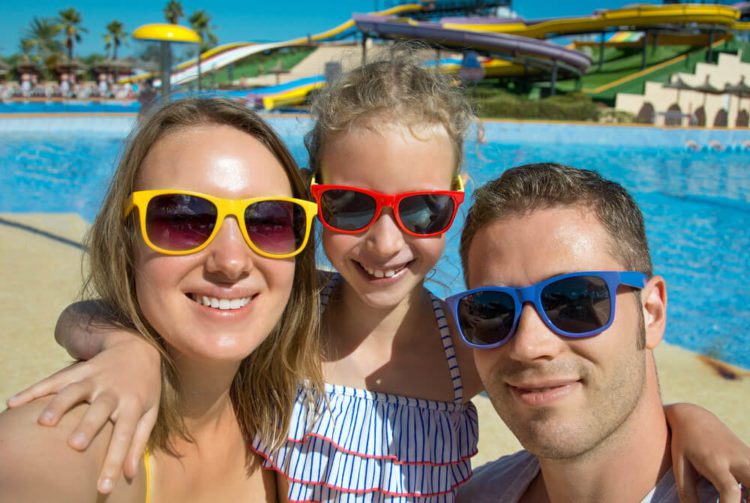 A family at a waterpark on a weekend getaway in Texas